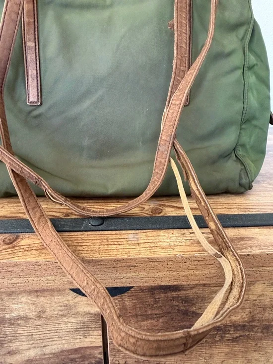 Prada Olive Green Nylon Tote with Brown Leather Trim. - Picture 7 of 9